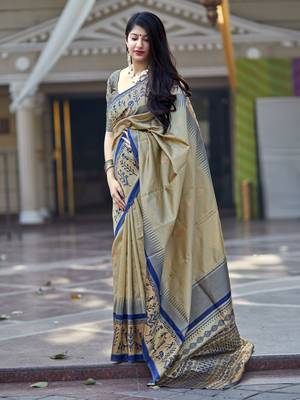 Beige woven banarasi silk saree with blouse 2