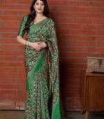 Green woven banarasi silk saree with blouse