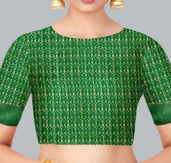 Green woven banarasi silk saree with blouse 4