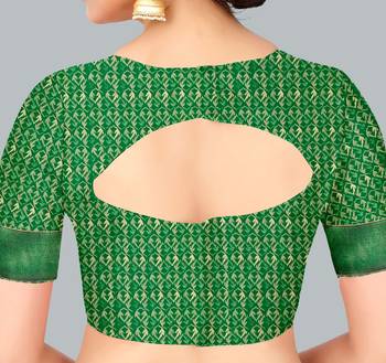 Green woven banarasi silk saree with blouse 5