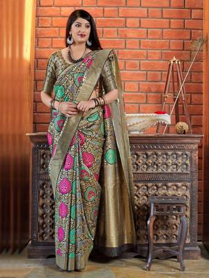 Black woven banarasi silk saree with blouse 1