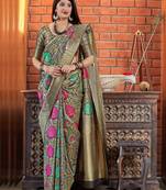 Black woven banarasi silk saree with blouse