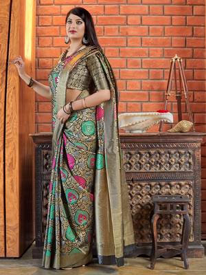 Black woven banarasi silk saree with blouse 2