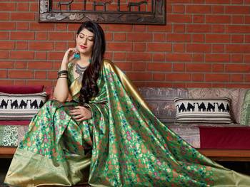 Green woven banarasi silk saree with blouse 3