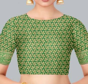 Green woven banarasi silk saree with blouse 4