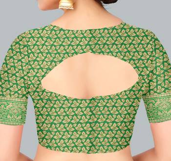 Green woven banarasi silk saree with blouse 5