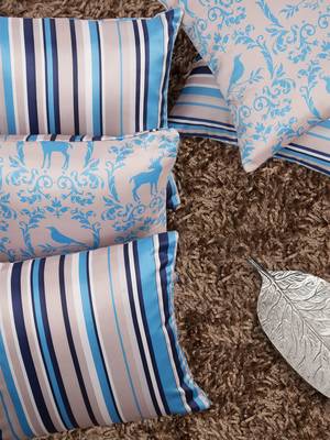 Taupe & Blue Set of 5 Striped Square Cushion Covers 1