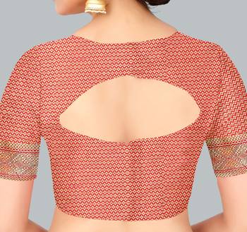 Red woven banarasi silk saree with blouse 5