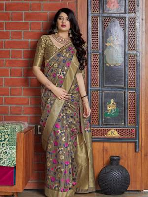 Brown woven banarasi silk saree with blouse 1