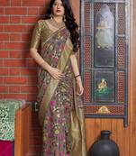 Brown woven banarasi silk saree with blouse