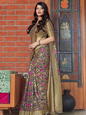 Brown woven banarasi silk saree with blouse 2