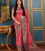 Red woven banarasi silk saree with blouse