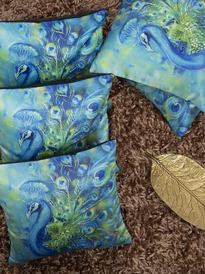 Blue Set of 5 Abstract Square Cushion Covers 1