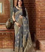 Grey woven banarasi silk saree with blouse
