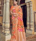 Orange woven silk saree with blouse