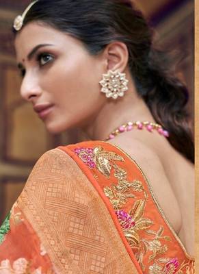 Orange woven silk saree with blouse 2