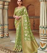   light green woven silk saree with blouse