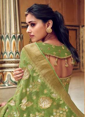   light green woven silk saree with blouse 2