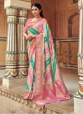   multicolor woven silk saree with blouse 1