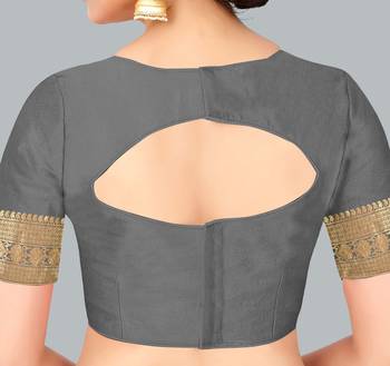 Grey woven banarasi silk saree with blouse 4