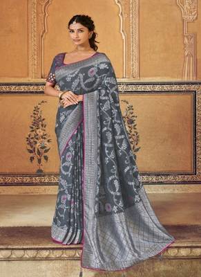 Grey woven silk saree with blouse 1