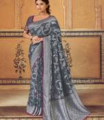 Grey woven silk saree with blouse