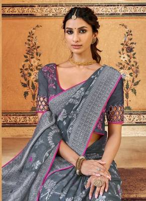 Grey woven silk saree with blouse 2
