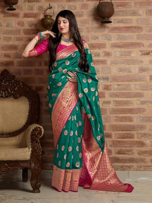 Green woven banarasi silk saree with blouse 1