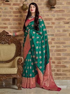Green woven banarasi silk saree with blouse 2