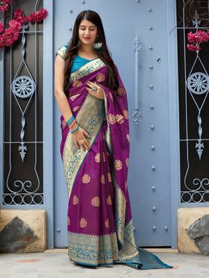 Magenta woven banarasi silk saree with blouse 1