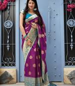 Magenta woven banarasi silk saree with blouse
