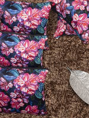 Blue & Pink Set of 5 Floral Square Cushion Covers 1