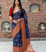 Blue woven banarasi silk saree with blouse