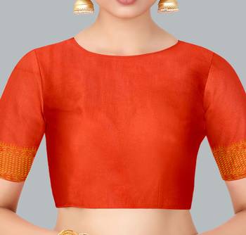 Orange woven banarasi silk saree with blouse 5