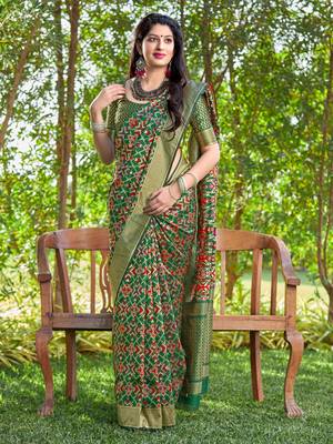 Green woven banarasi silk saree with blouse 1