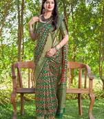 Green woven banarasi silk saree with blouse