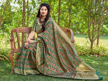 Green woven banarasi silk saree with blouse 4
