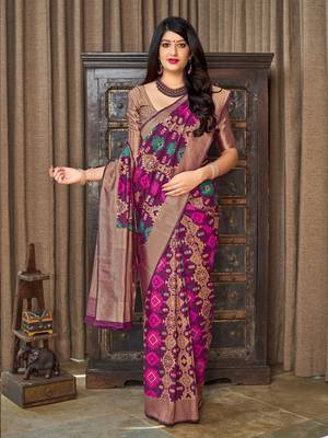 Magenta woven banarasi silk saree with blouse 1