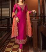 Pink Satin Georgette Straight Salwar Suit Semi Stitched