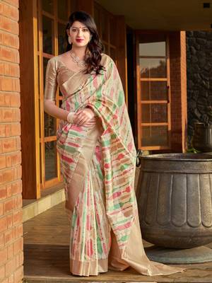 Off white woven banarasi silk saree with blouse 1