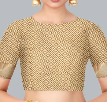 Off white woven banarasi silk saree with blouse 3