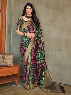 Black woven banarasi silk saree with blouse 1