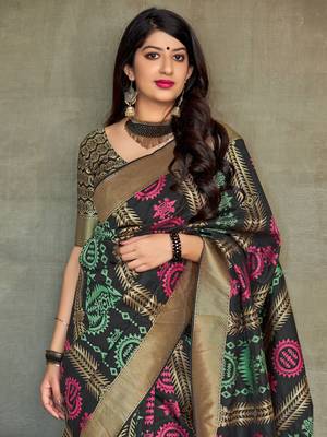 Black woven banarasi silk saree with blouse 2