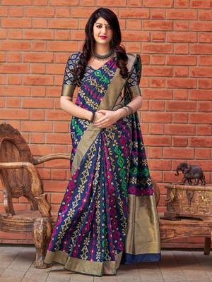 Dark blue woven banarasi silk saree with blouse 1