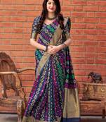 Dark blue woven banarasi silk saree with blouse