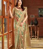 Beige woven banarasi silk saree with blouse