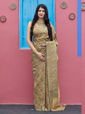 Beige woven banarasi silk saree with blouse 1