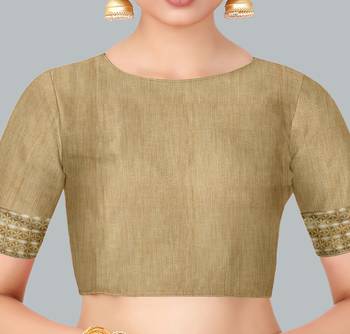 Beige woven banarasi silk saree with blouse 3