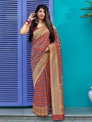 Maroon woven banarasi silk saree with blouse 1