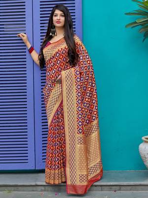 Maroon woven banarasi silk saree with blouse 2